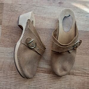 Brown Suede Leather Slip On Mule Clogs